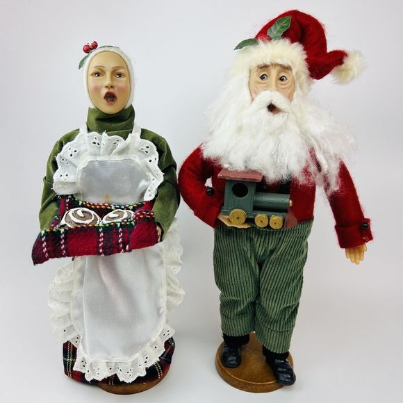 Vintage Christmas Carolers Woman with Tray of Cinn Rolls & Santa with Toy Train - Picture 1 of 9